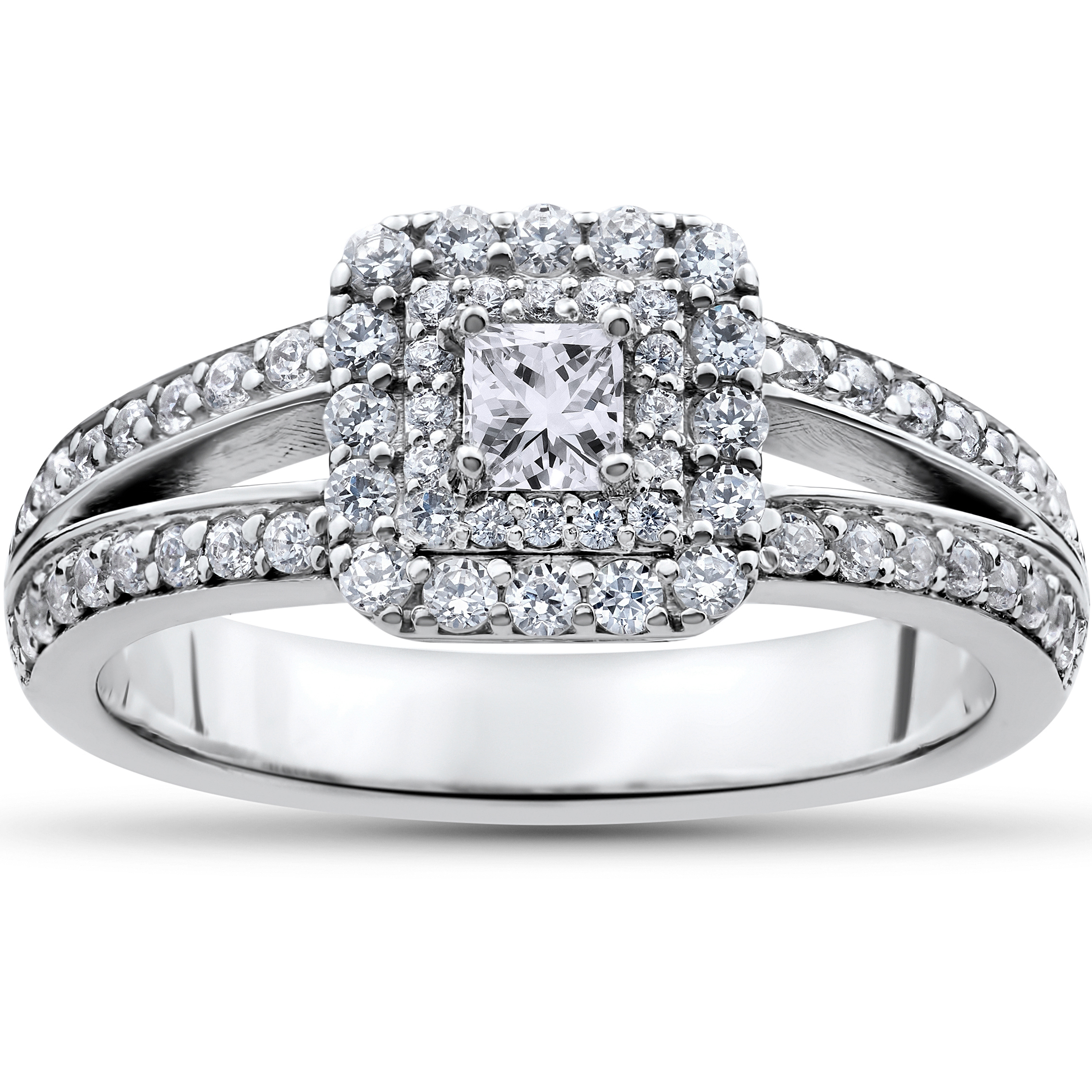 1 ct Princess Cut Diamond Double Halo Engagement Ring 14k 