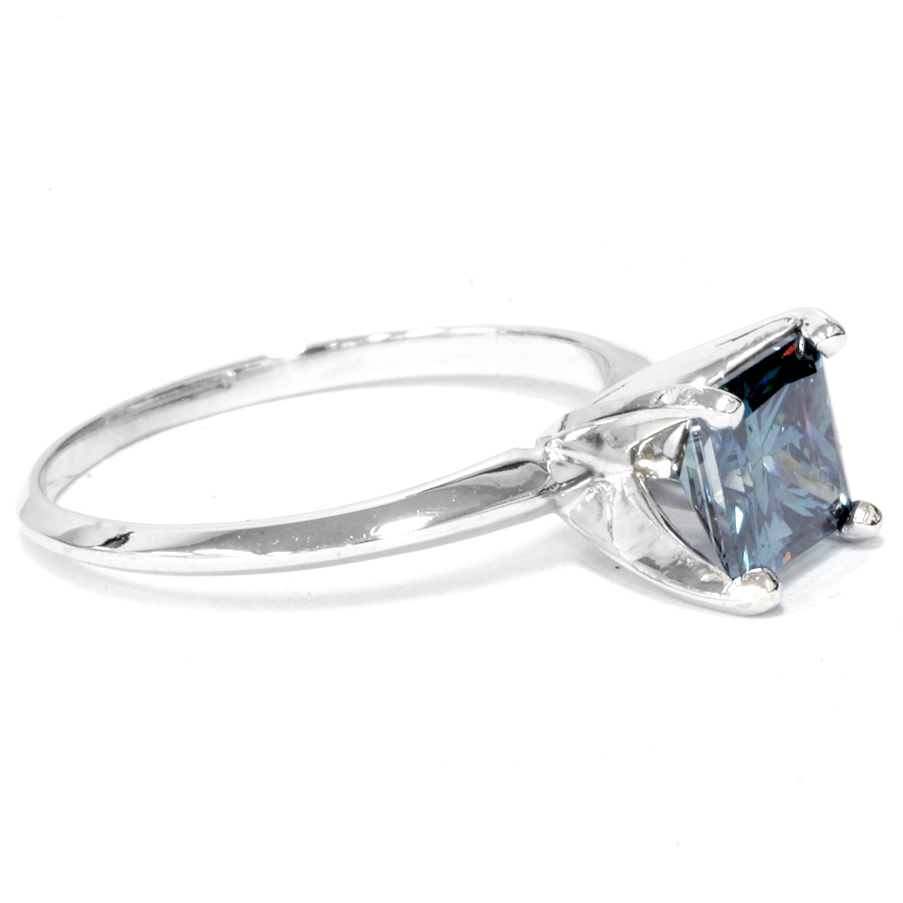 VS 1ct Blue Princess Cut Diamond Solitaire Engagement Ring 