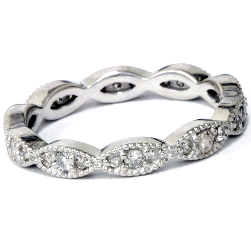 3/8ct Diamond Vintage Eternity Ring Stackable Womens Wedding Band 14k ...