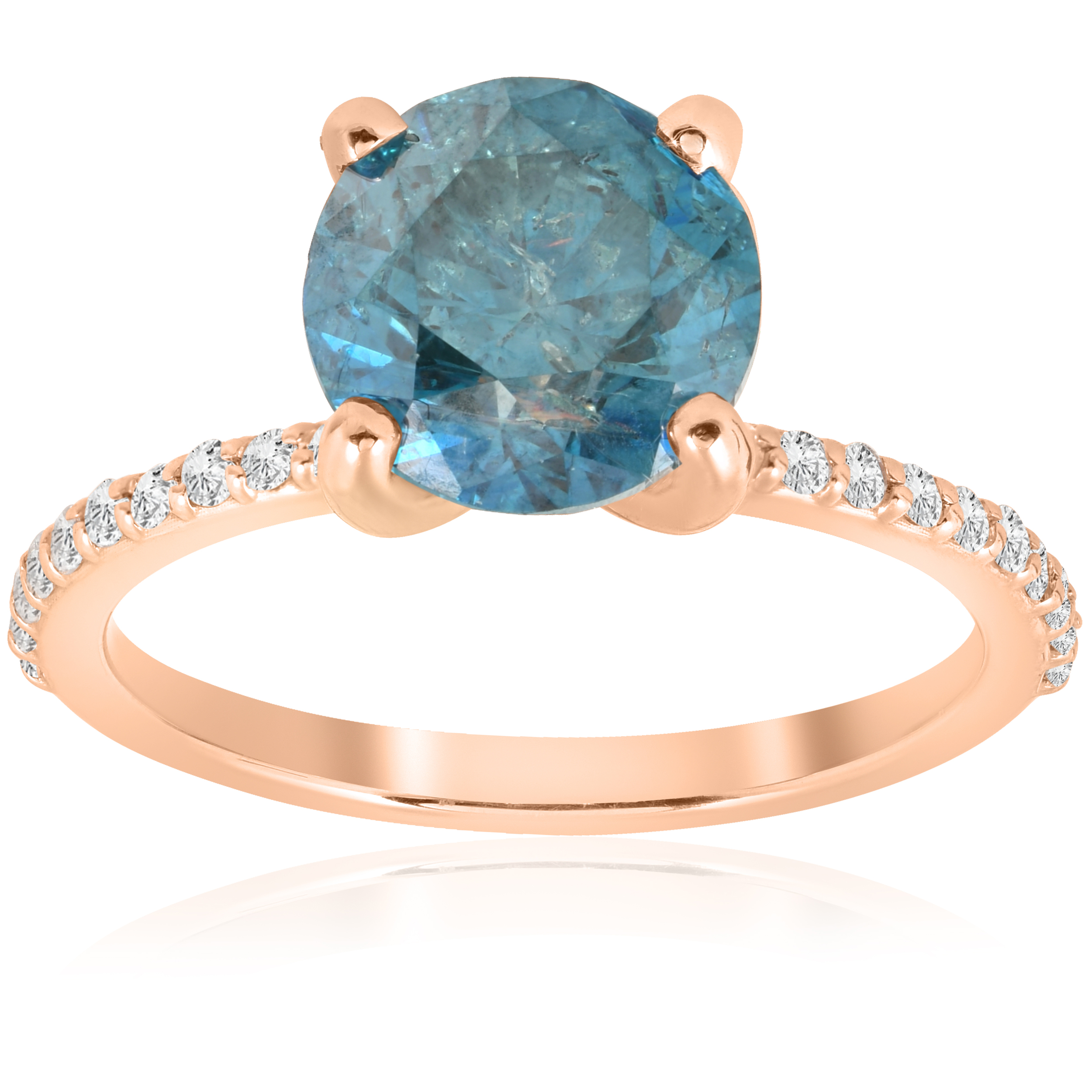 Huge 3 1/5ct Blue Diamond Engagement Ring 14k Rose Gold Solitaire With ...