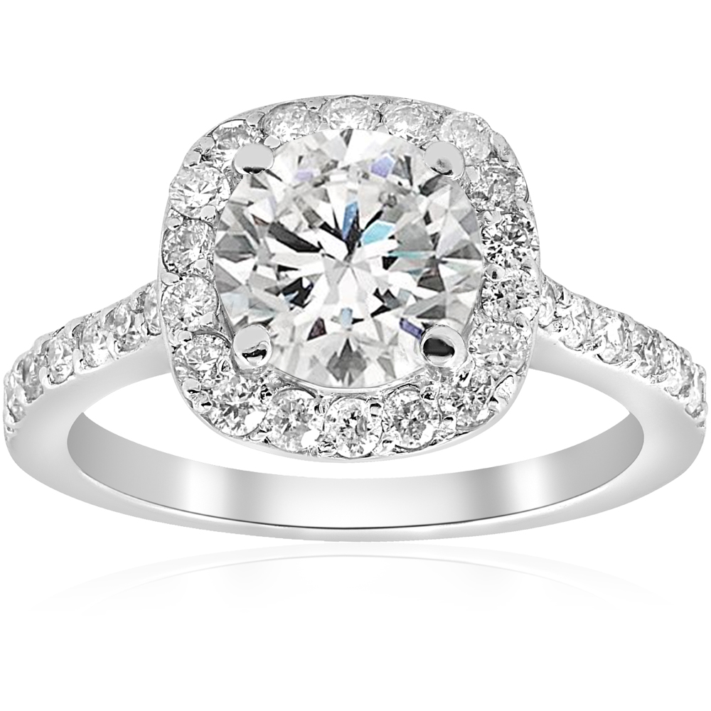 2 ct Cushion Halo Diamond Engagement Ring Vintage Accent 14k White Gold ...