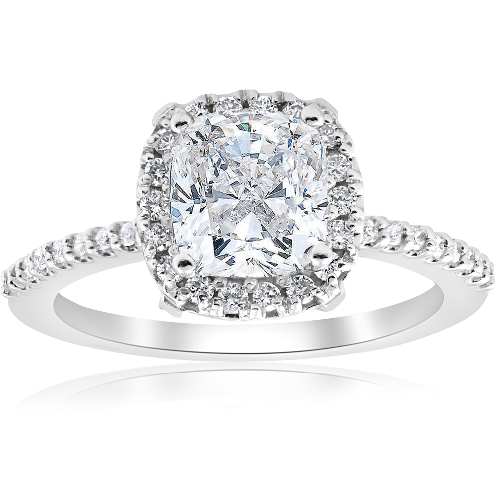 1 3/4ct Cushion Halo Diamond Engagement Ring 14k White Gold Enhanced | eBay