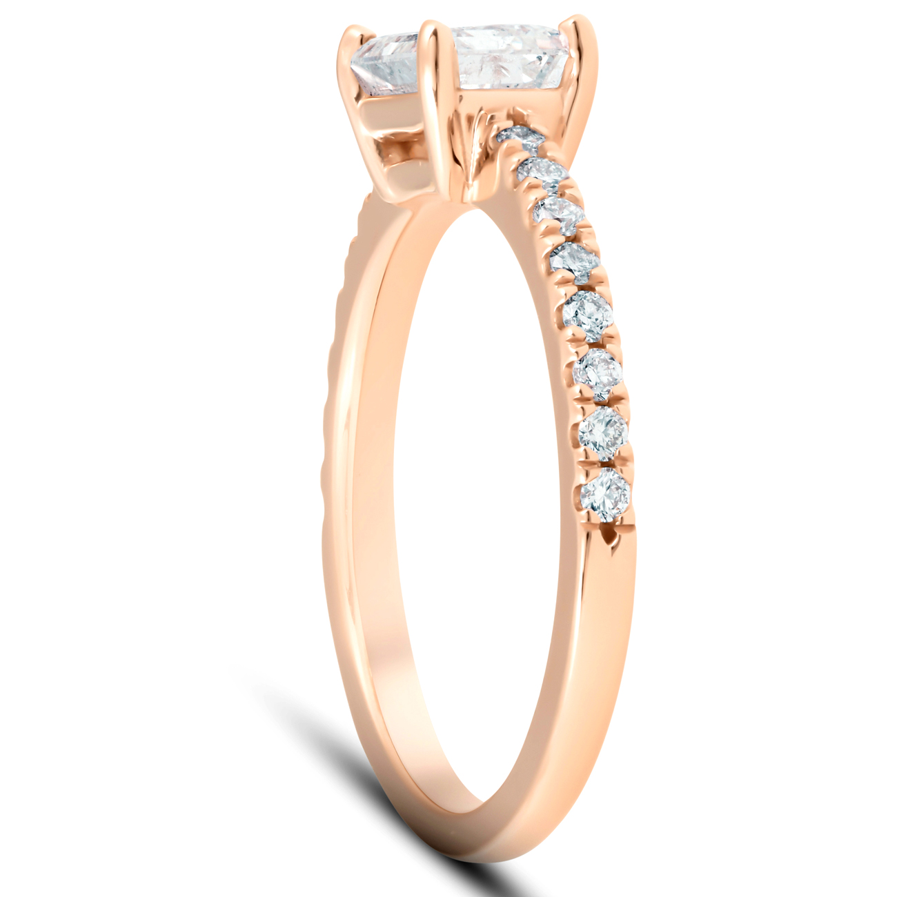 1 1/2 Ct Sideways Emerald Cut Diamond Engagement Ring 14k Rose Gold