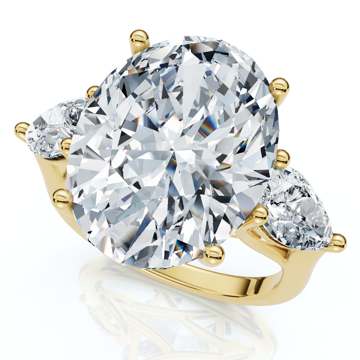 Anillo de compromiso ovalado de tres piedras de oro de 14 k cultivado en laboratorio de 9 1/2 quilates certificado - Imagen 7 de 7
