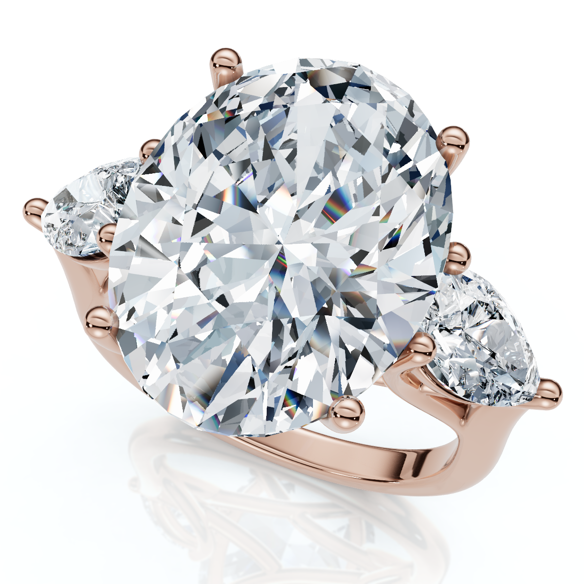 Anillo de compromiso ovalado de tres piedras de oro de 14 k cultivado en laboratorio de 9 1/2 quilates certificado - Imagen 6 de 7