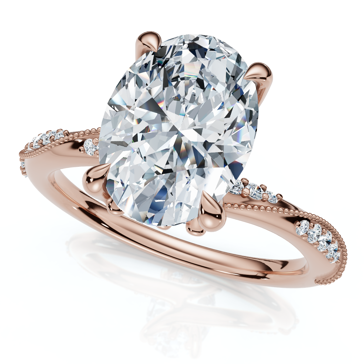 2 1/5 Karat ovaler Diamant Verlobungsring Kamelie 14 Karat Gold Lab Grown - Bild 6 von 7