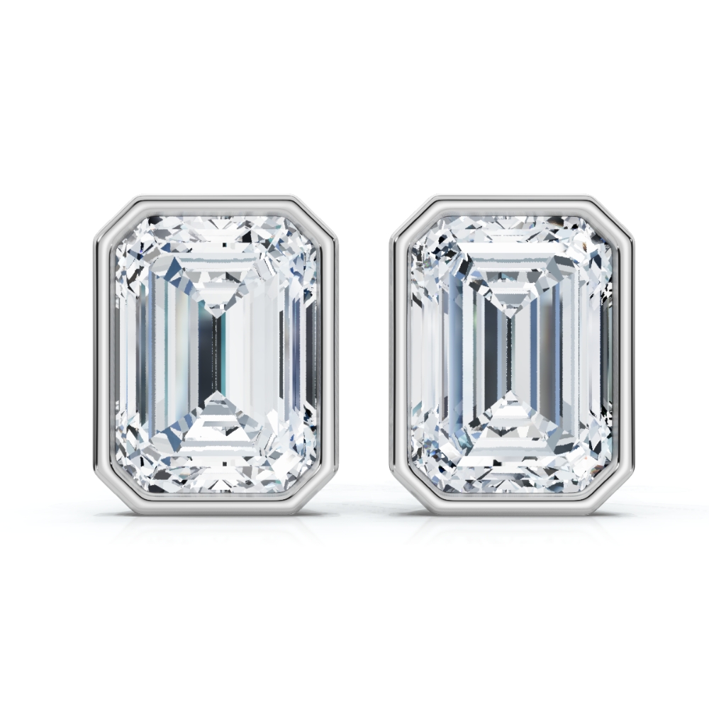 2Ct TW Emerald Cut Bezel Diamond Studs 14k Gold Lab Grown Earrings - Picture 7 of 7