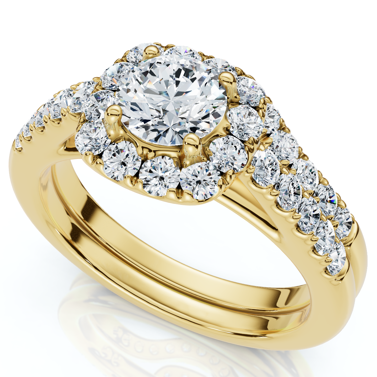 1 1/10 kt C Cushion Halo Diamant Verlobungsring & passendes Band Gold/Pt Lab Grown - Bild 7 von 7
