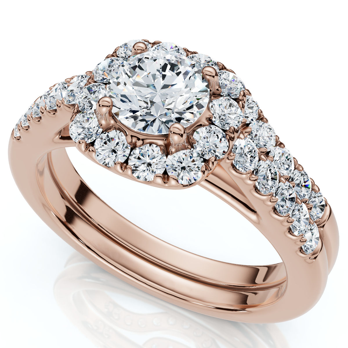 1 1/10 kt C Cushion Halo Diamant Verlobungsring & passendes Band Gold/Pt Lab Grown - Bild 6 von 7