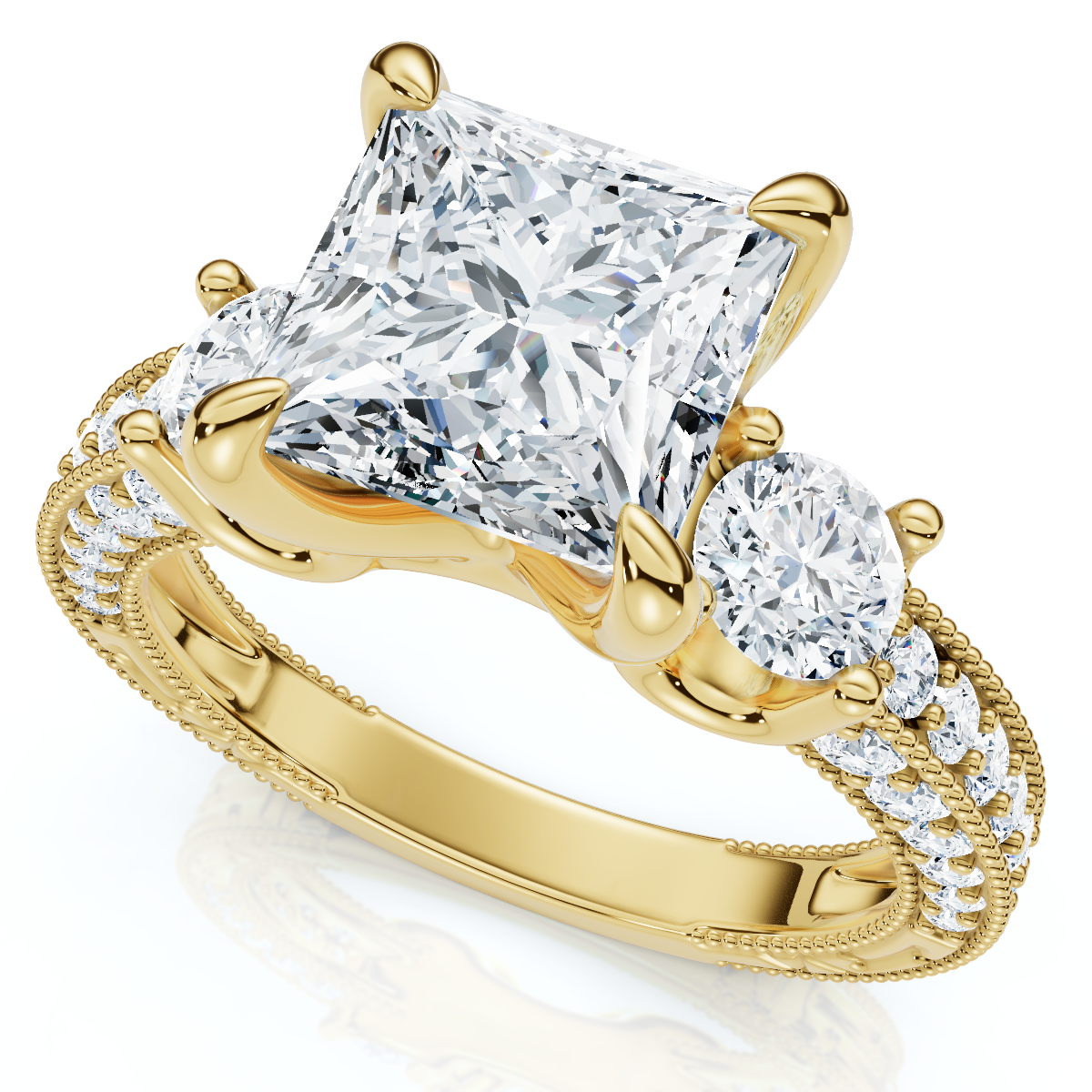 Zertifizierter 2,70 kt Princess-Schliff Diamant Verlobungsring 14 kt Gold oder Pt Lab Grown - Bild 7 von 7