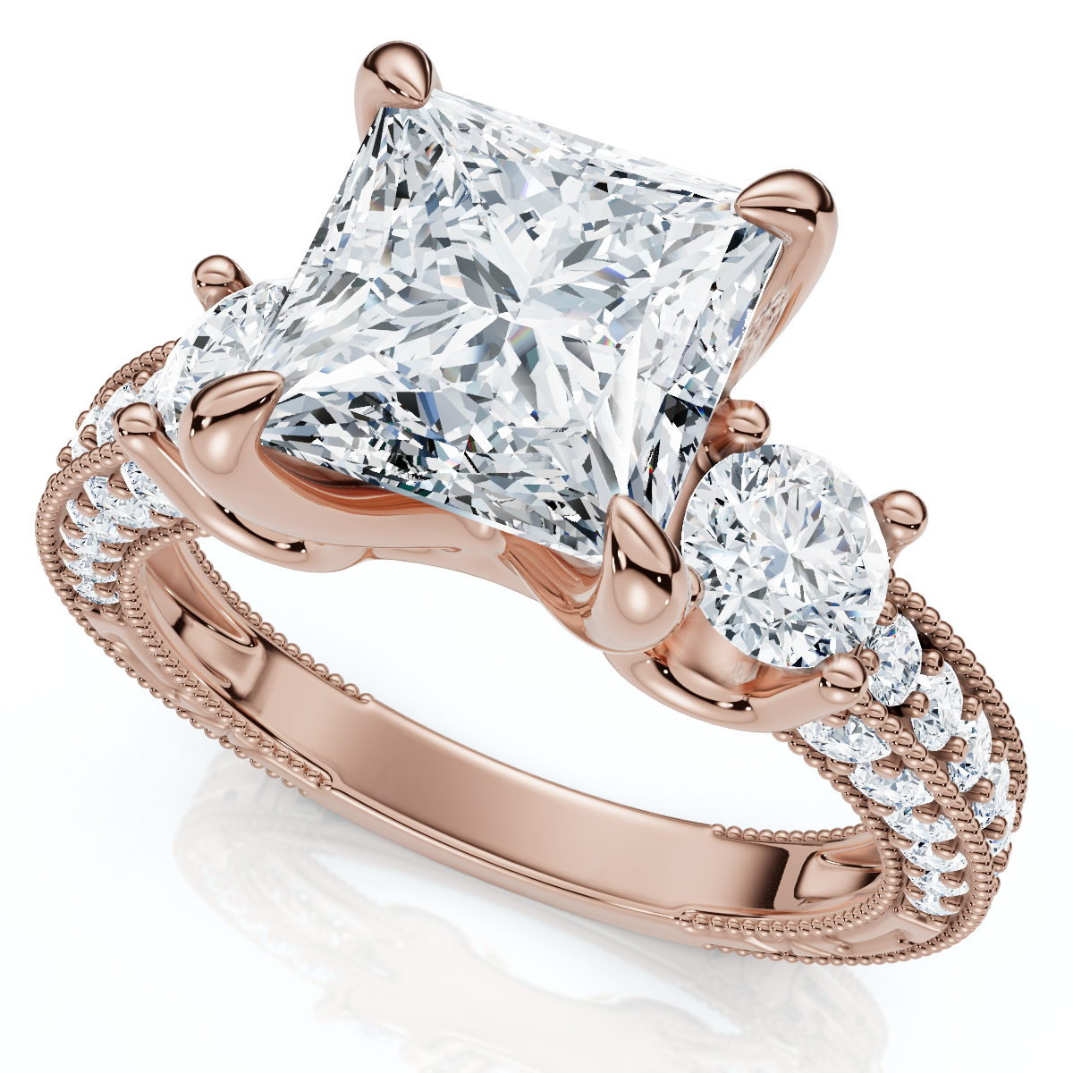 Zertifizierter 2,70 kt Princess-Schliff Diamant Verlobungsring 14 kt Gold oder Pt Lab Grown - Bild 6 von 7