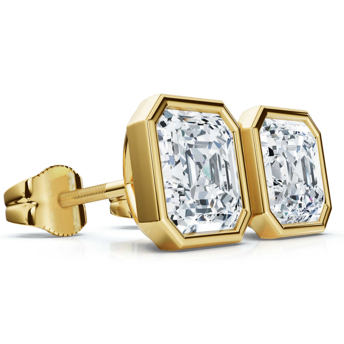 2ct TW Asscher Cut Bezel Diamond Studs 14k Gold Lab Grown - Bild 7 von 7