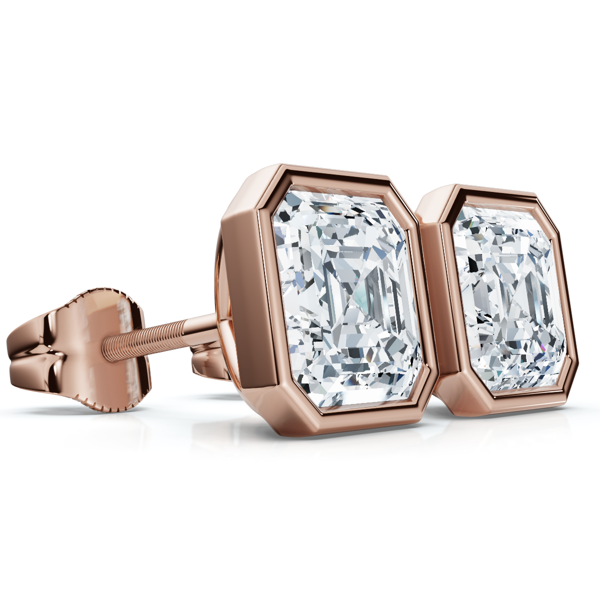 2ct TW Asscher Cut Bezel Diamond Studs 14k Gold Lab Grown - Bild 6 von 7
