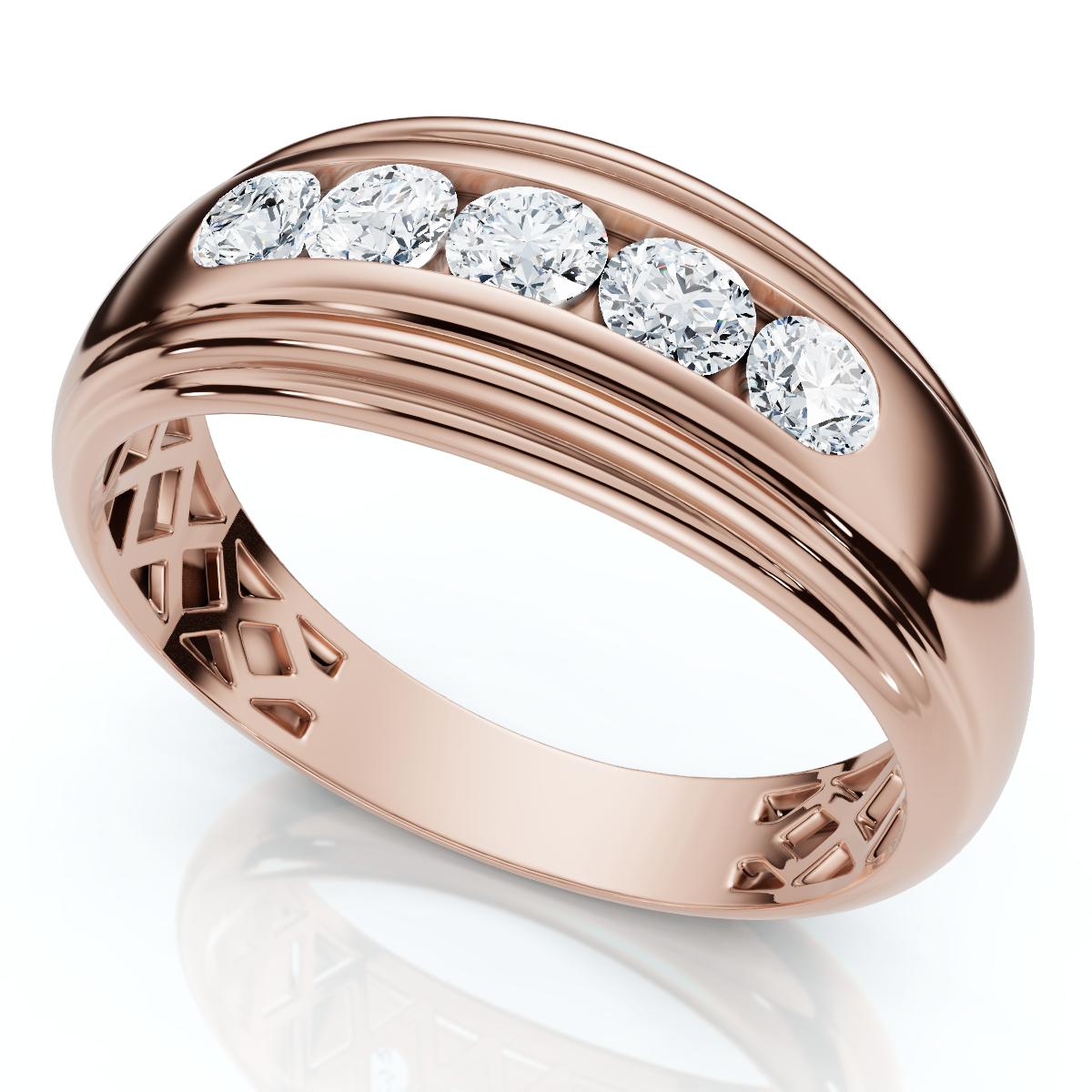 Mens 1/2ct 5-Stone Diamond Wedding Ring Gold Lab Grown - Picture 6 of 7