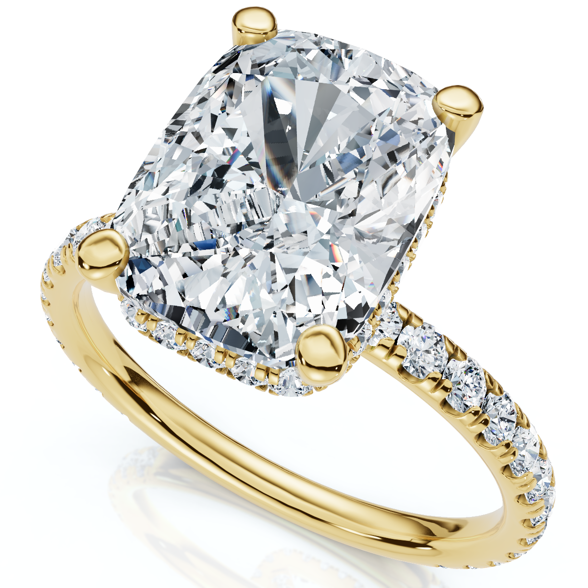 Certified 3 1/2Ct Cushion Hidden Halo Diamond Engagement Ring 14k Gold Lab Grown