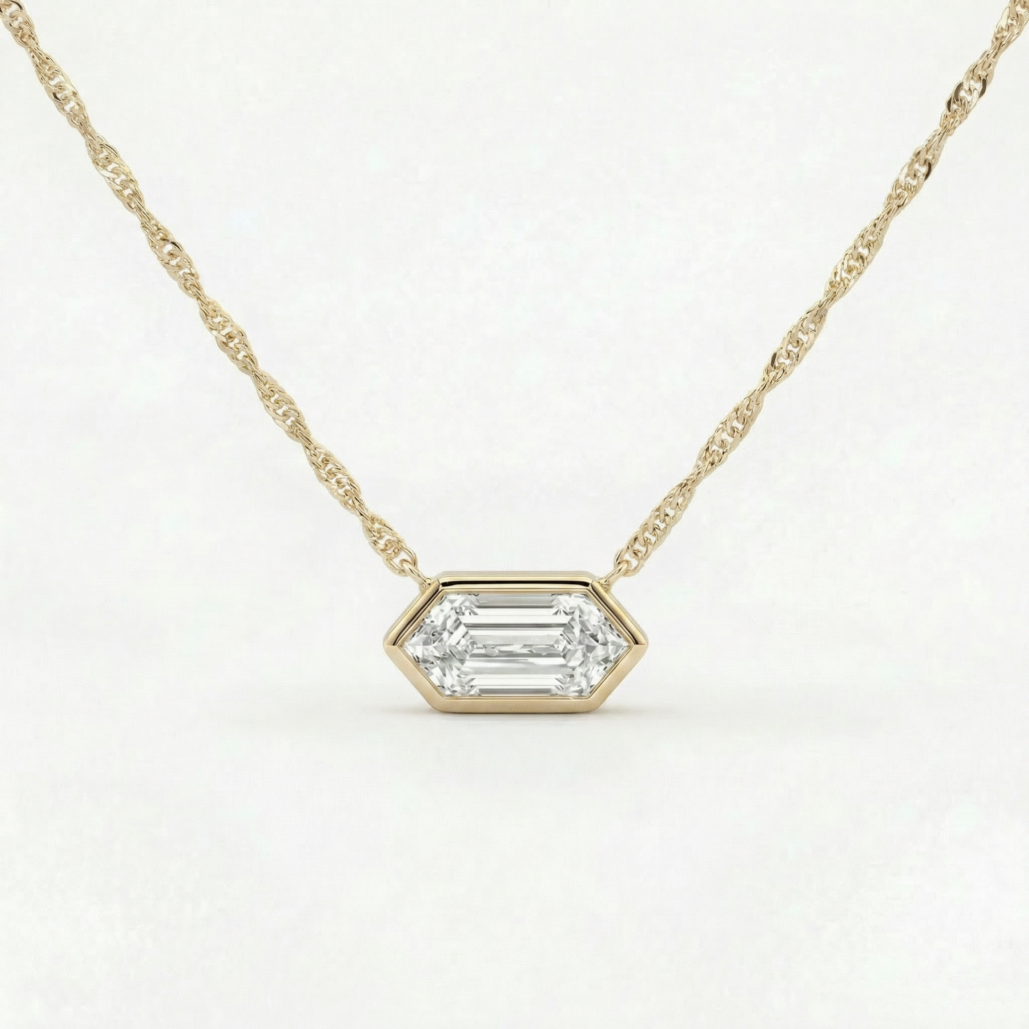 Certified 3/4Ct Long Hexagon Bezel Diamond East West Pendant Necklace Lab Grown
