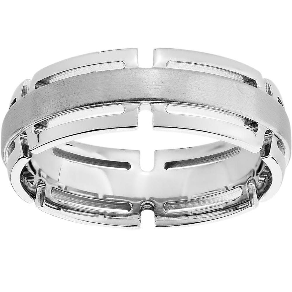 Men's 7mm Modern Link Edge Wedding Ring in White, Yellow, or Rose Gold - Picture 8 of 9