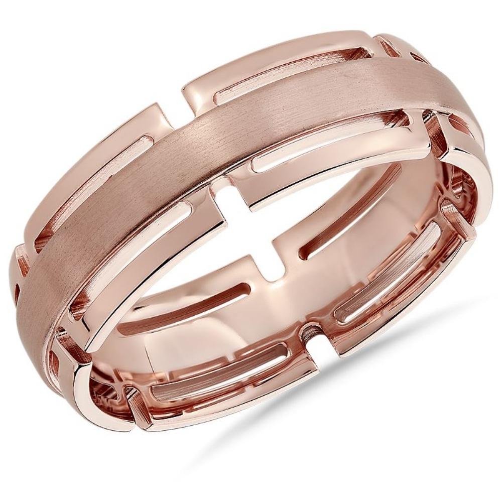 Men's 7mm Modern Link Edge Wedding Ring in White, Yellow, or Rose Gold - Picture 7 of 9