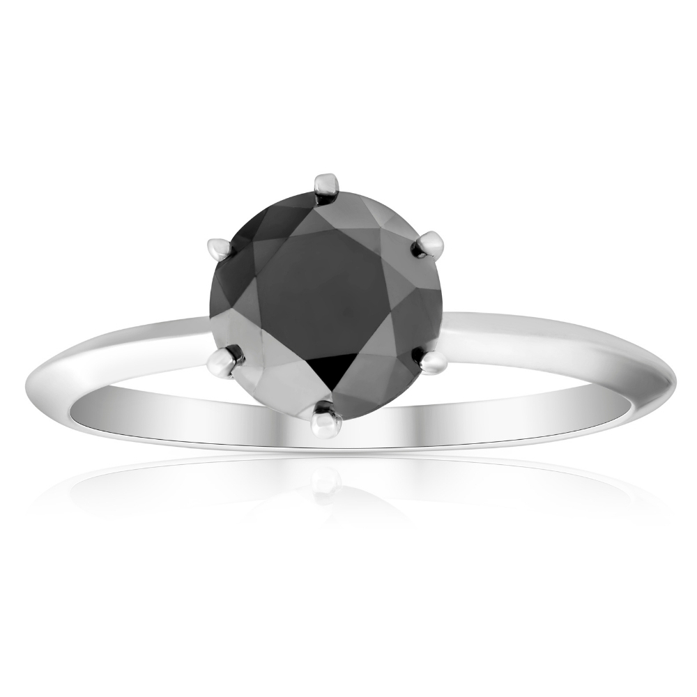 1 1/2 Ct Black Diamond Solitaire Engagement Ring 14k White Gold - Picture 27 of 50