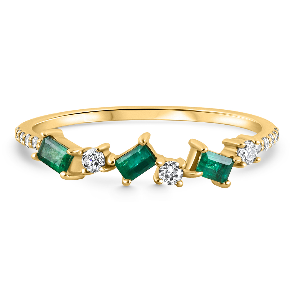 1/3Ct Emerald & Diamond Stackable Ring Anniversary Wedding Band 14k Yellow Gold - Picture 6 of 16