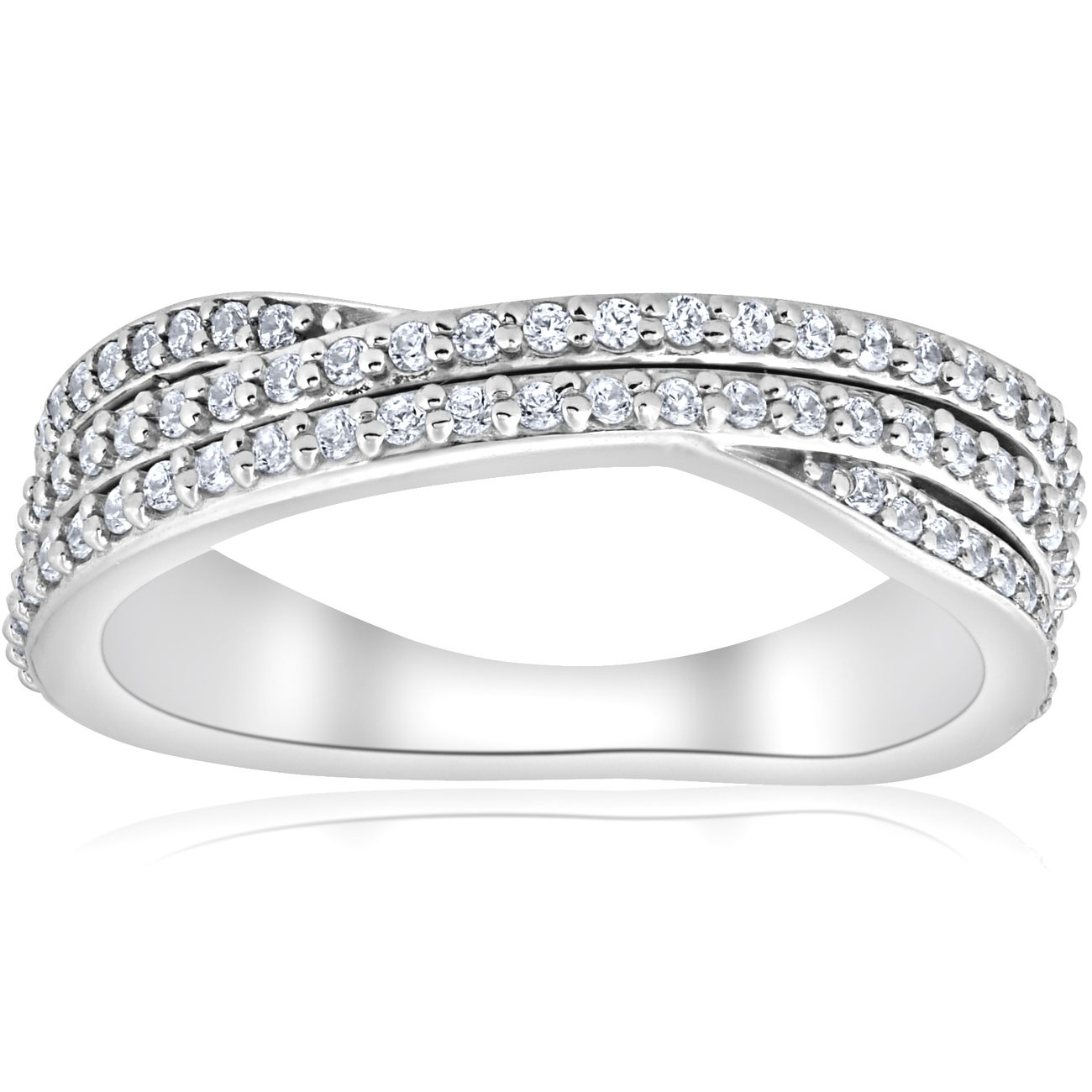 5/8ct Diamond Crossover Criss Cross Right Hand Ring in White Yellow or Rose Gold