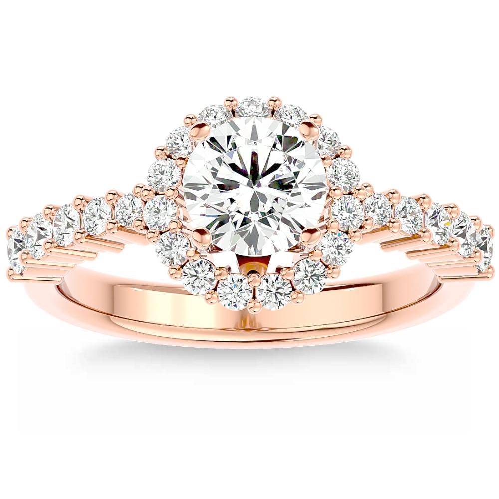 VS Halo Diamond & Moissanite Engagement Ring in White, Yellow, or Rose Gold - Picture 7 of 9