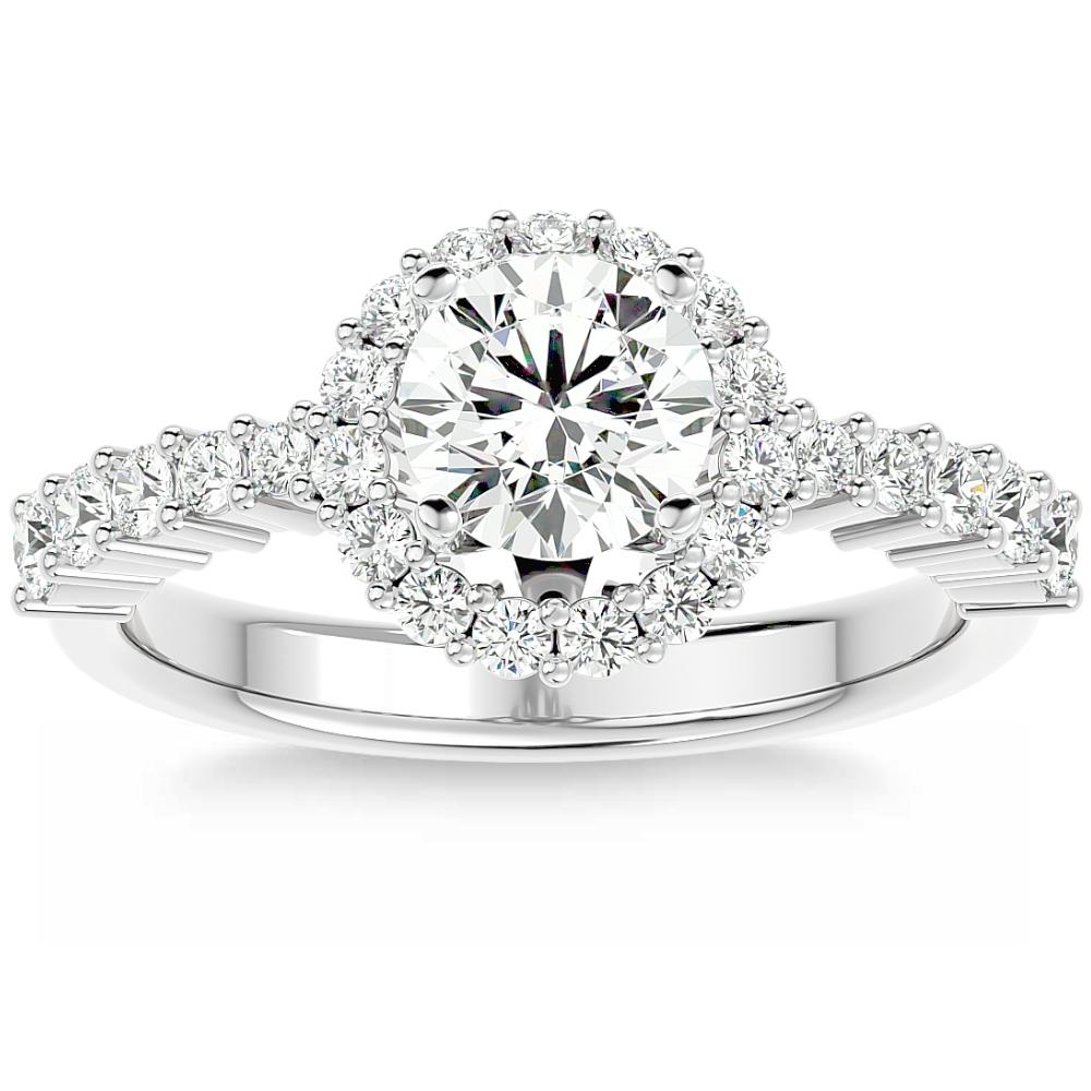 VS Halo Diamond & Moissanite Engagement Ring in White, Yellow, or Rose Gold - Picture 8 of 9